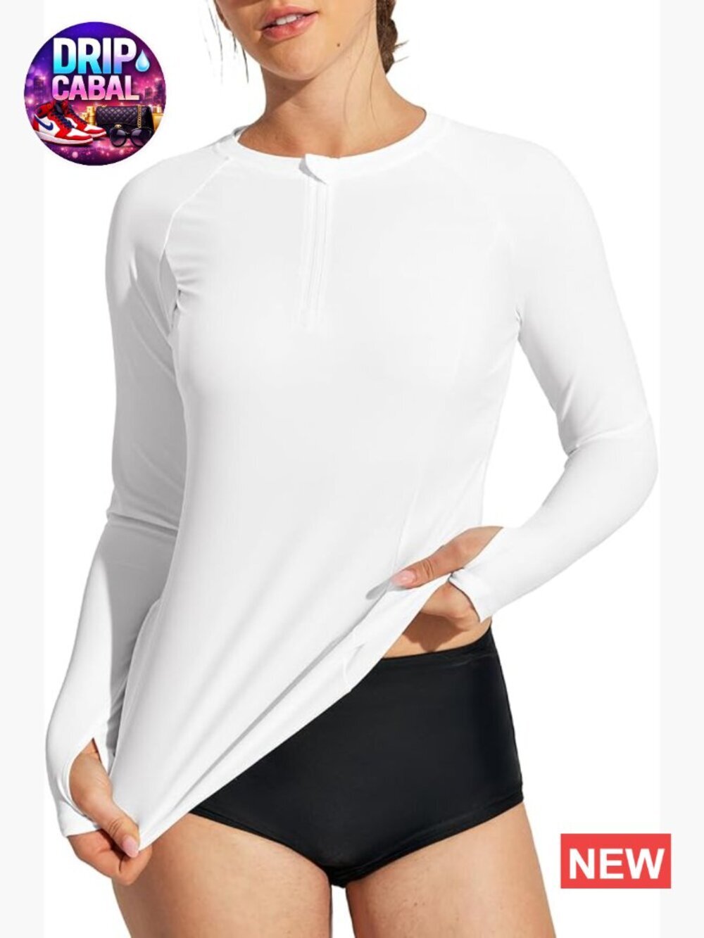 UPF 50+ Zip Up Long Sleeve Rash Guard Women UV Sun Protection Swim Shirt Thumb